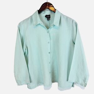 Eileen Fisher Pale Aqua Button-Front Linen Shirt